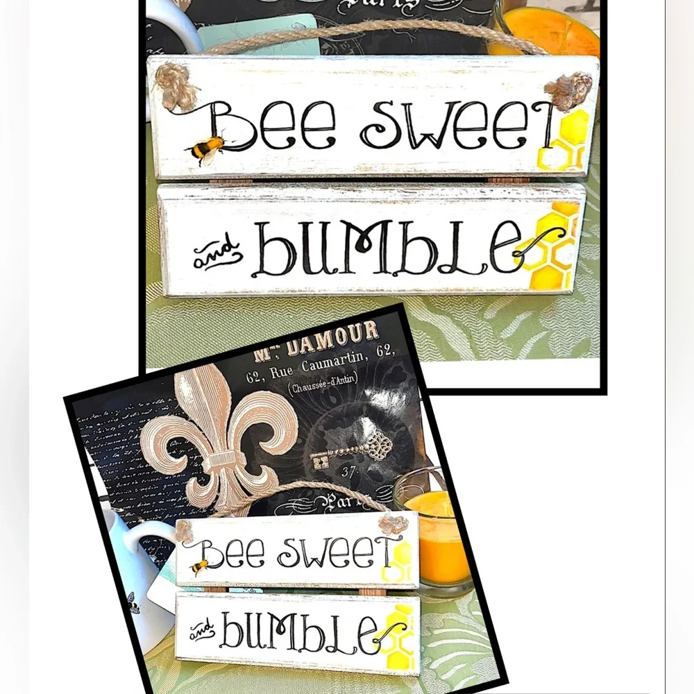 Nwt yellow spring bee bundle gold bow flip flops &wood sign βBee Sweet&Bumbleβ - Picture 9 of 16